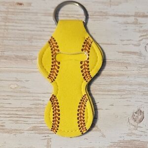 Yellow Softball Keychain Lipbalm Chapstick Holder New